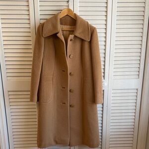 Classic Camel Wool Blend Long Coat - Women's